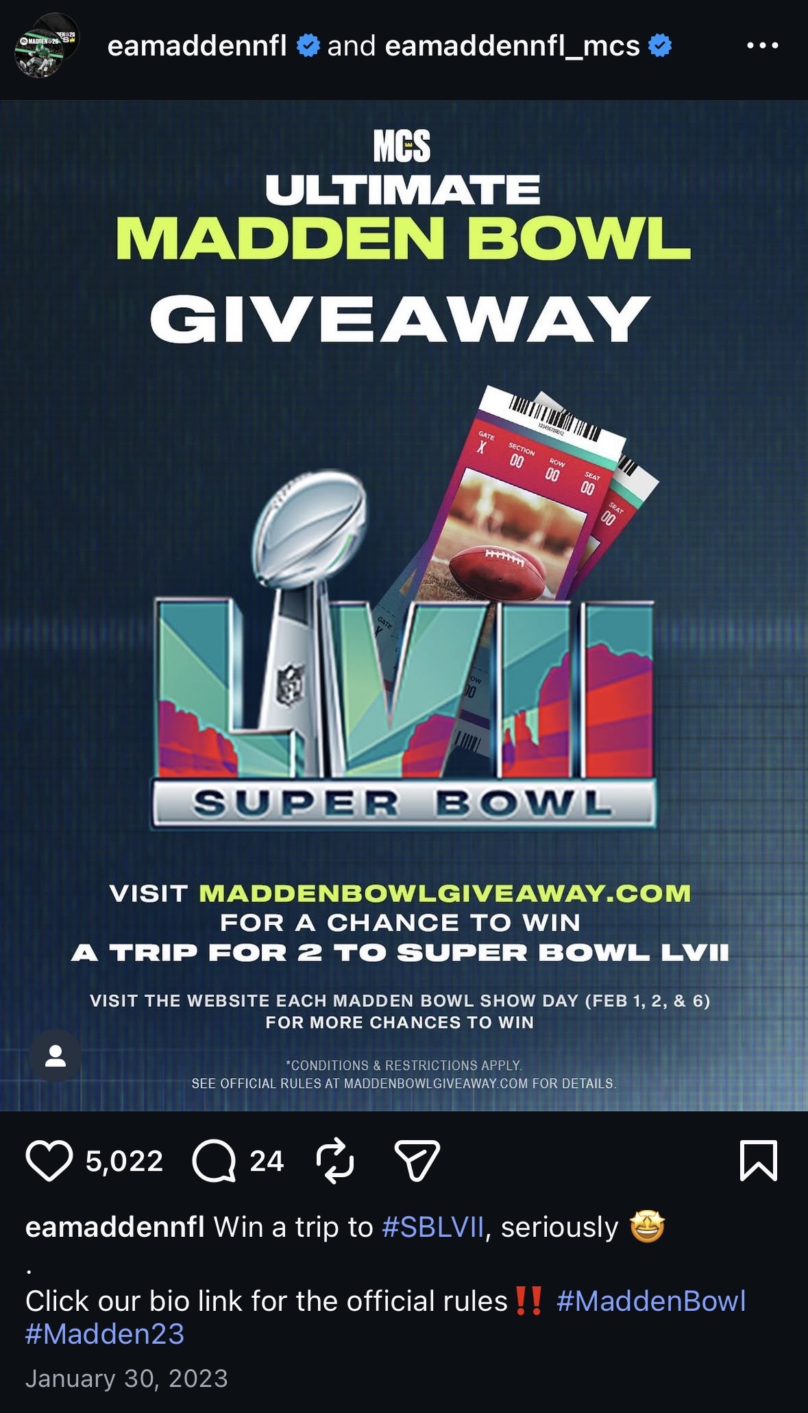 EA Madden NFL Madden Bowl Giveaway Super Bowl LVII trip